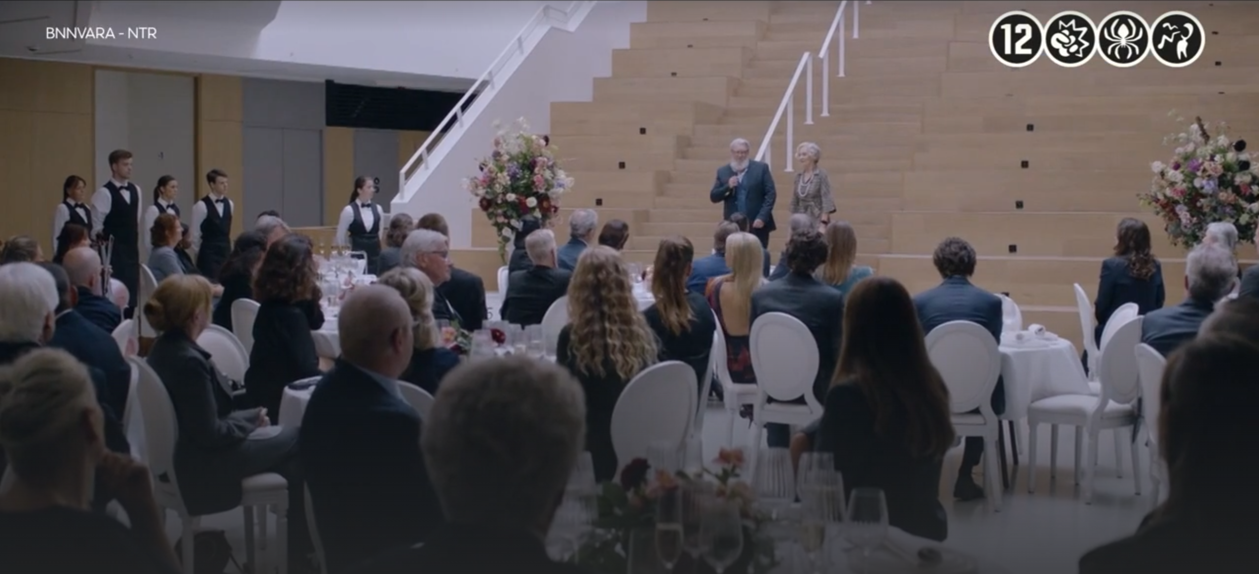 elixir TV series, posh reception at the foot of the grand stairs